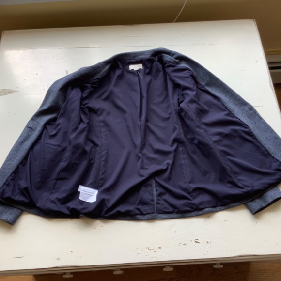 LOFT Navy Blue Herringbone Knit Blue Elbow Patch Blazer SZ 8 - Picture 13 of 15